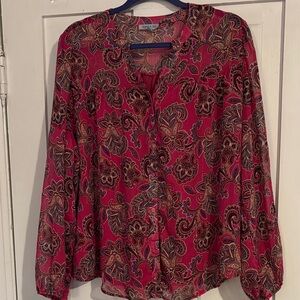 Elegant Paisley Print Blouse in Vibrant Pink